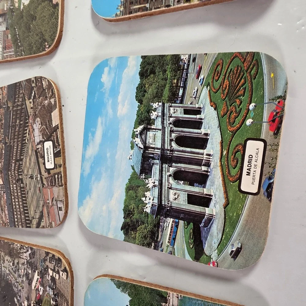 Vintage Madrid‎ Spain Souvenir Cork Coasters Set of 6 Landmarks